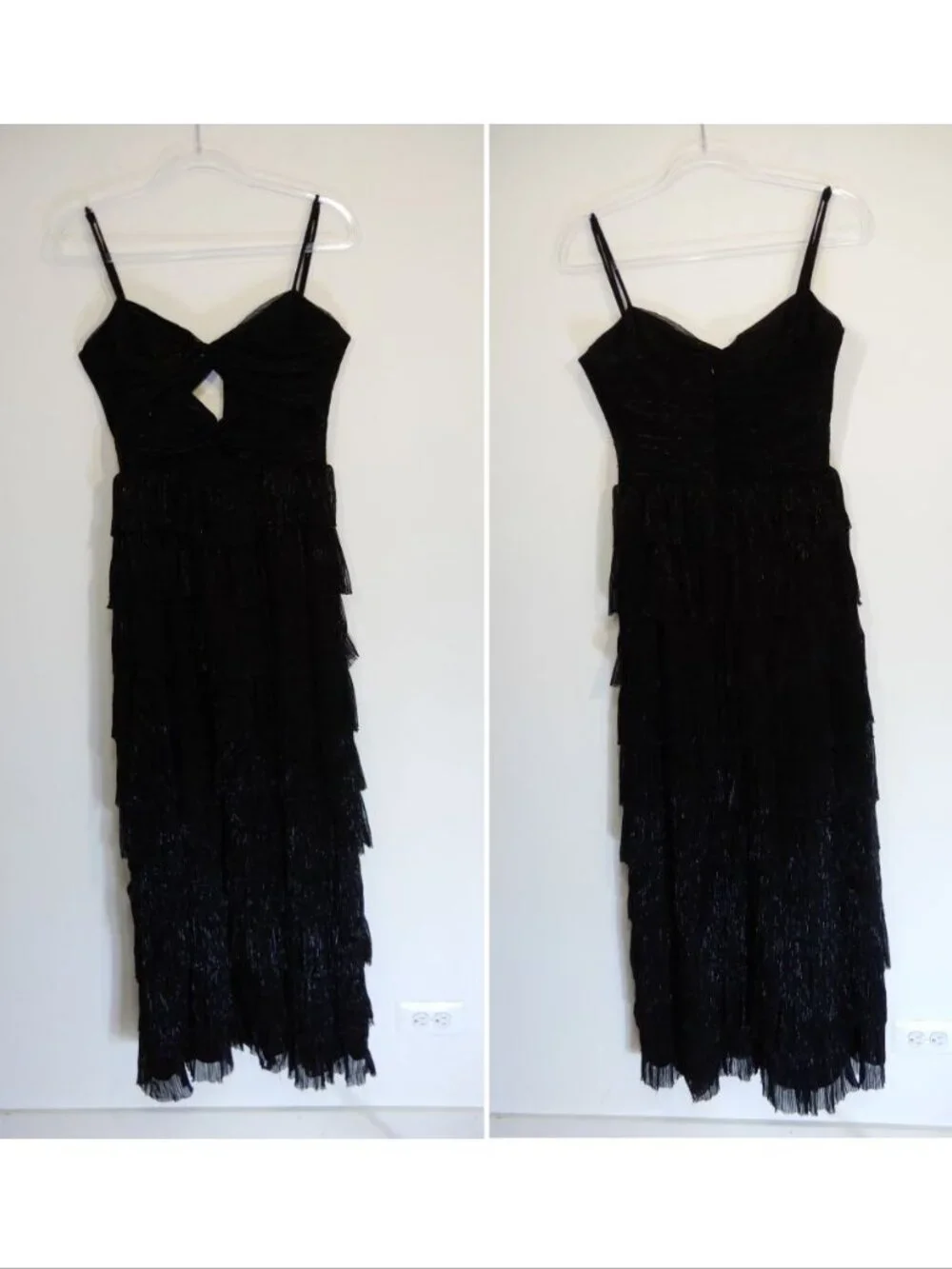 Gianni Bini Grace DRESS Sz 6 Metallic Plisse Sweetheart Neck Cut-Out Tiered NEW - Picture 8 of 11